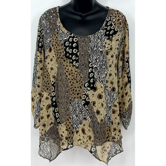 Style & Co Women Top Size XL Extra Large Mix Animal Print Studded Ruched Sleeve - Picture 1 of 10
